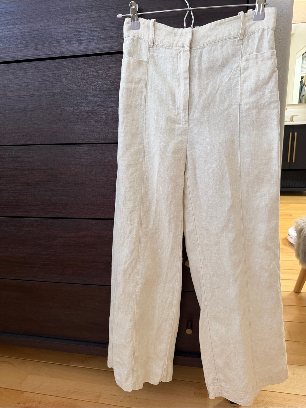 Cream Wide-Leg Linen Blend Pants - Picture 3 of 5